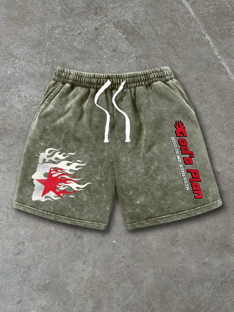 Men's Letter Print Lightweight Casual Shorts With Drawstring, Suitable For Summer Street, Outdoor, Beach, Sports Running With Pockets