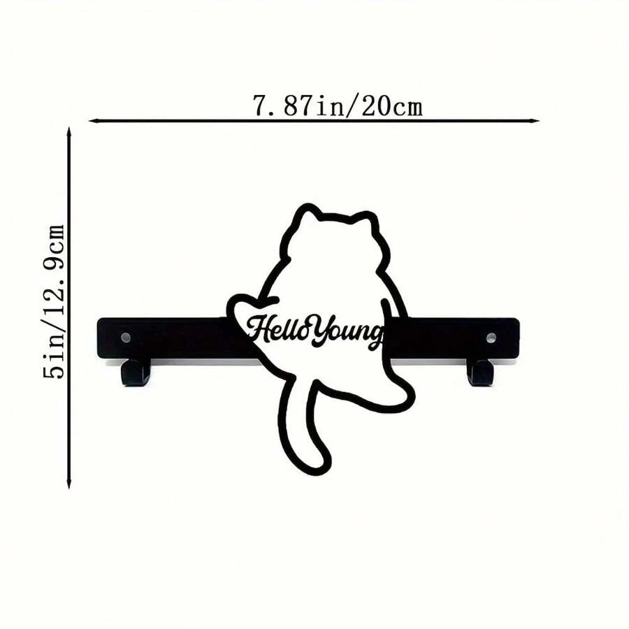 1pc HelloYoung Contemporary Metal Leaping Cat Key Holder With Anti-Slip Wall Mounted Hooks For Coats, Keys, Towels