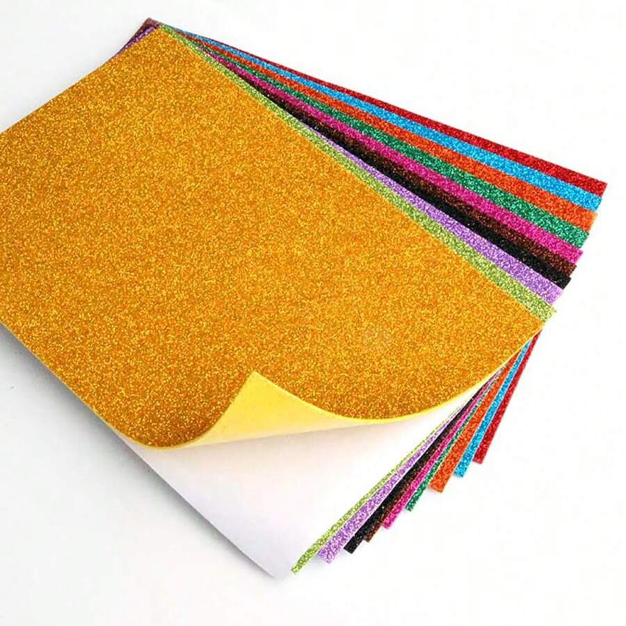 10pcs A4 Gold Powder Sponge Paper,With Adhesive, Assorted Colors - Premium Craft Paper For DIY Projects, Wedding & Birthday Party Decorations