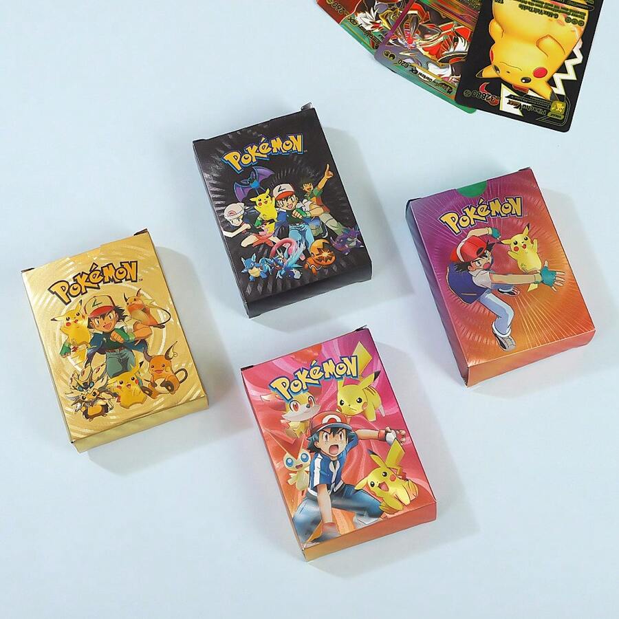 pokemon 55pcs Random German Language Cute Gold Foil Pokemon Trading Cards, Pocket Monster Collection Cards, Entertainment, Battle Cards, Creative Gifts, Anime Character Cards, Kawaii Birthday/Christmas/Halloween Decor Game Box Set