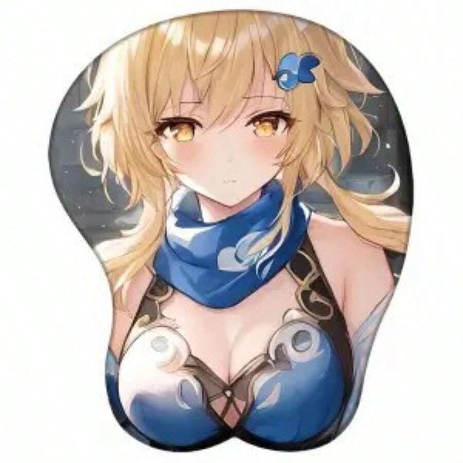 Tappetino per mouse con poggiapolsi in silicone 3D con motivo anime e cartoon, per aumentare il seno in 3D.