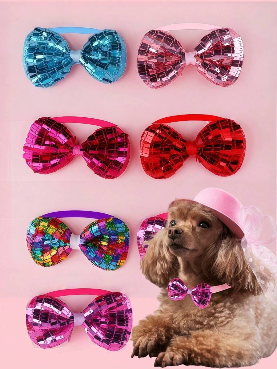 5pcs Pet Bow Ties, Cute Shiny Bow Dog Collar, Cat Bow Ties, Suitable For Pet Daily Outfit, Holiday Gift, Christmas