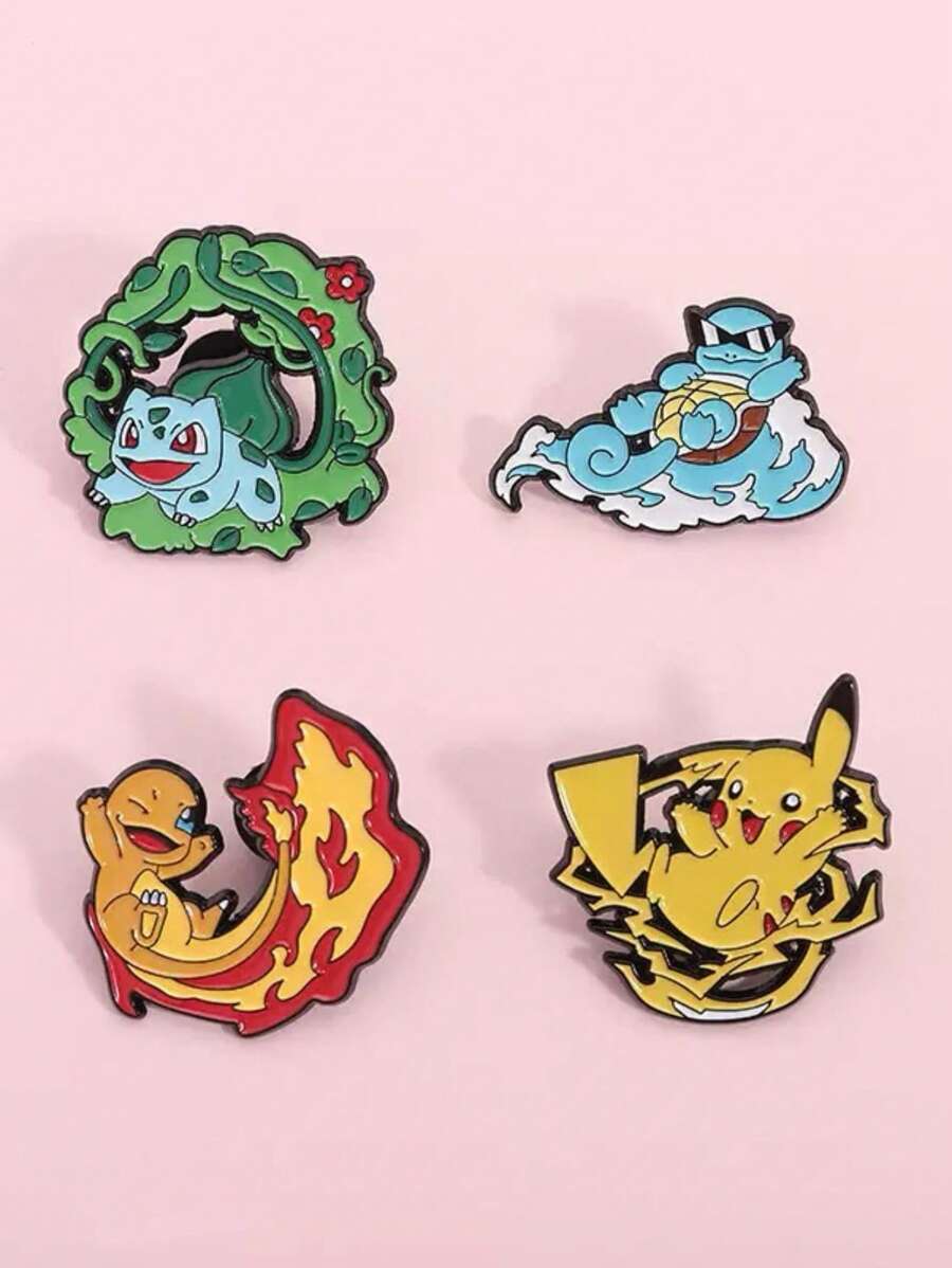 bandai Set de 4 piezas de alfileres de esmalte con personajes de dibujos animados y animación - Insignias metálicas de broche para joyería de moda