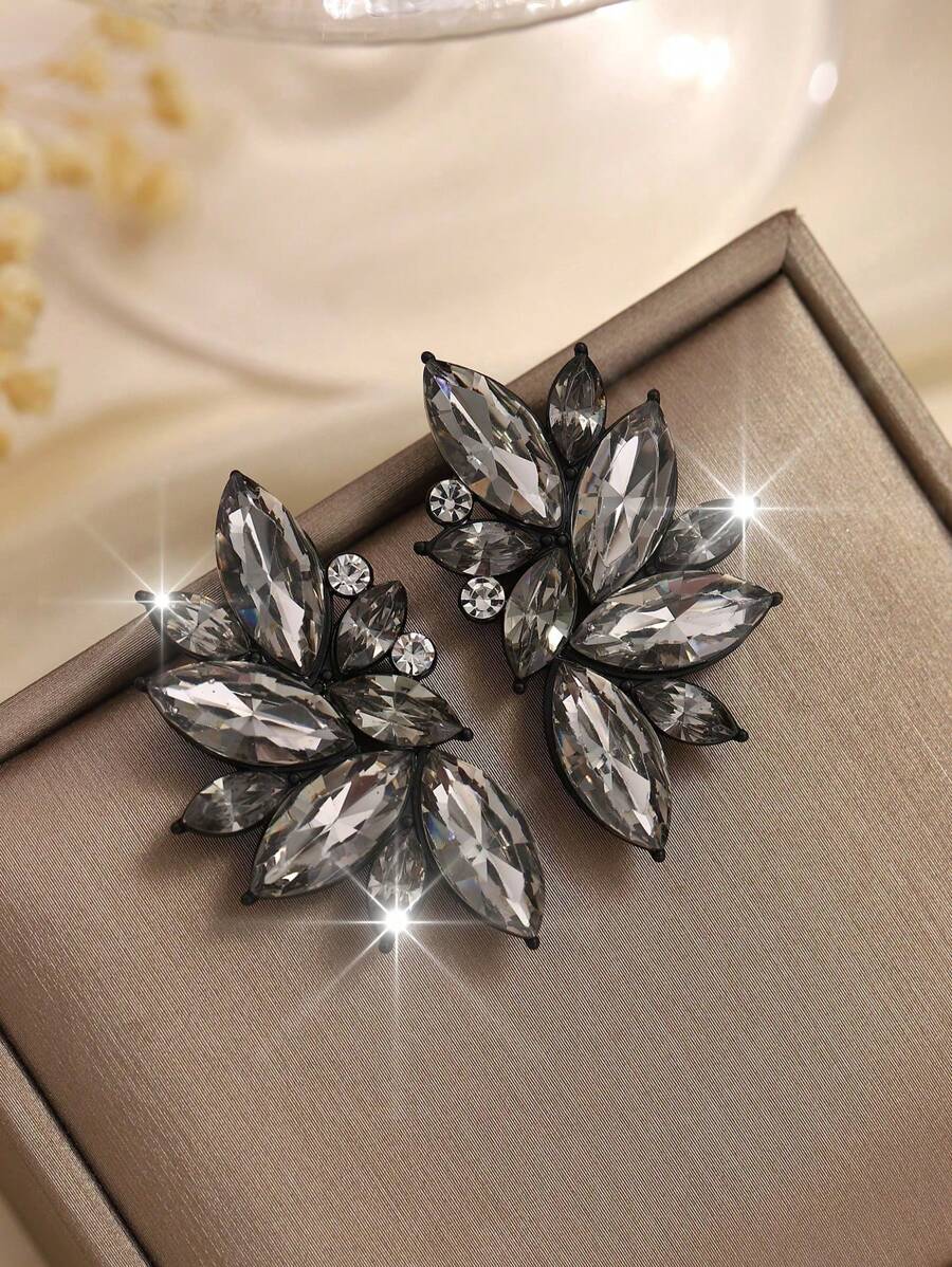 1 par de pendientes de aro de metal con incrustaciones de piedras preciosas de estilo bohemio de lujo, versátil