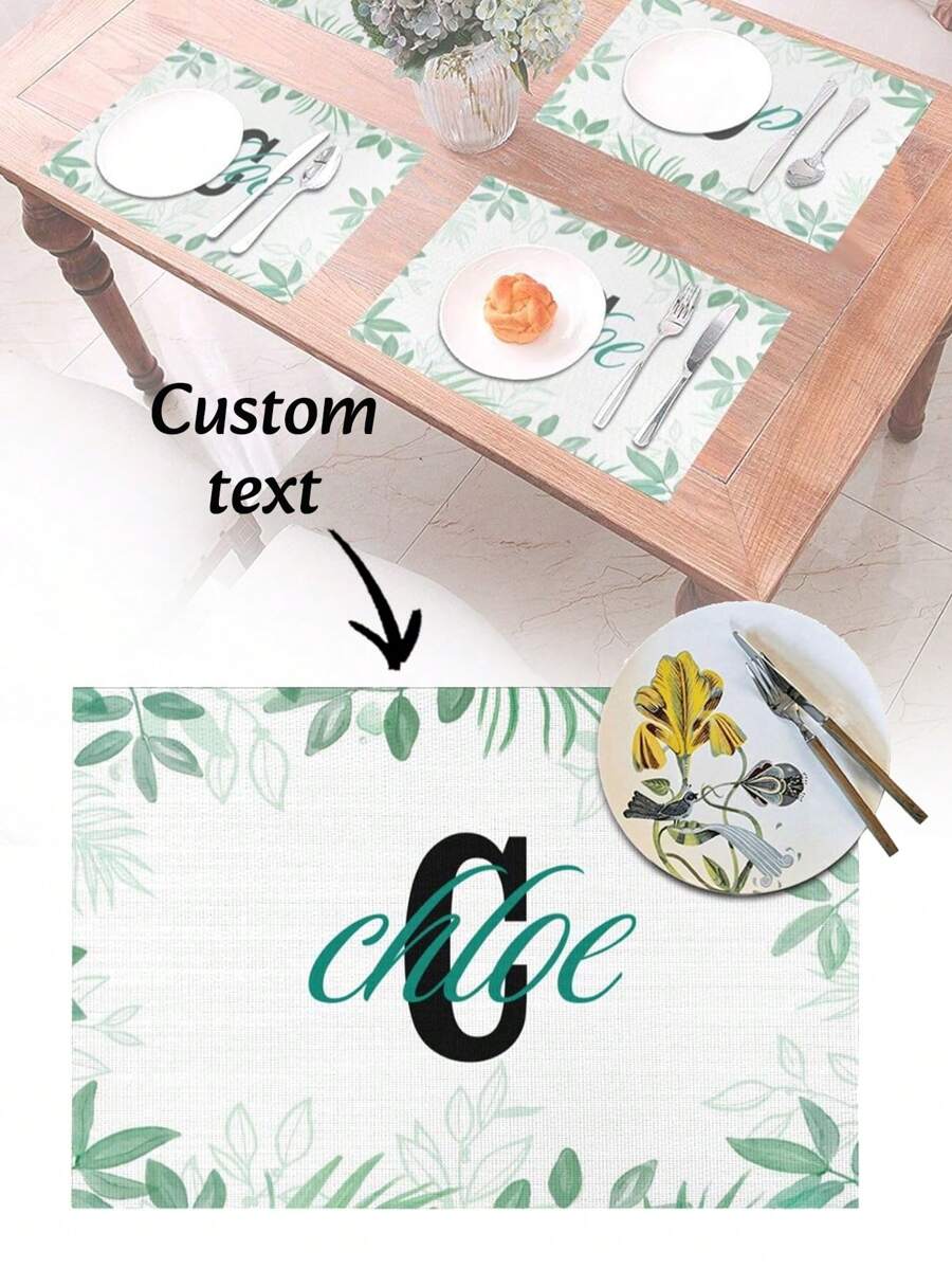 Customized Embroidery Placemats - Geometric Green Leaf Table Mats, Medieval-Style Kitchen And Holiday Decorative Tablecloths, Wedding Placemats, Summer Kitchen Gifts Of Choice