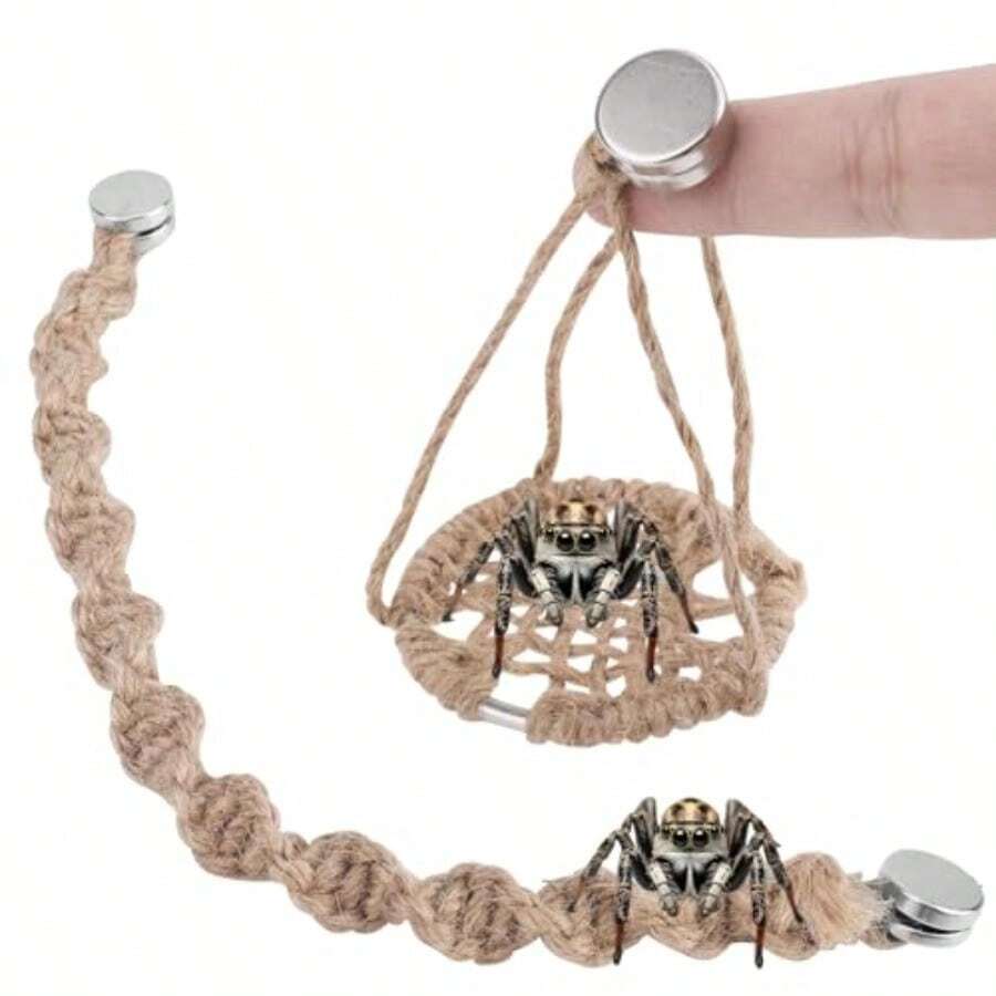 TXHF Jumping Spider Rope Bridge With Magnets Magnetic Jumping Spiders Climbing Rope Spider Twine Ladders Braided Jumping Spider Accessories For Pet Tiny Animals Enclosure Decorations