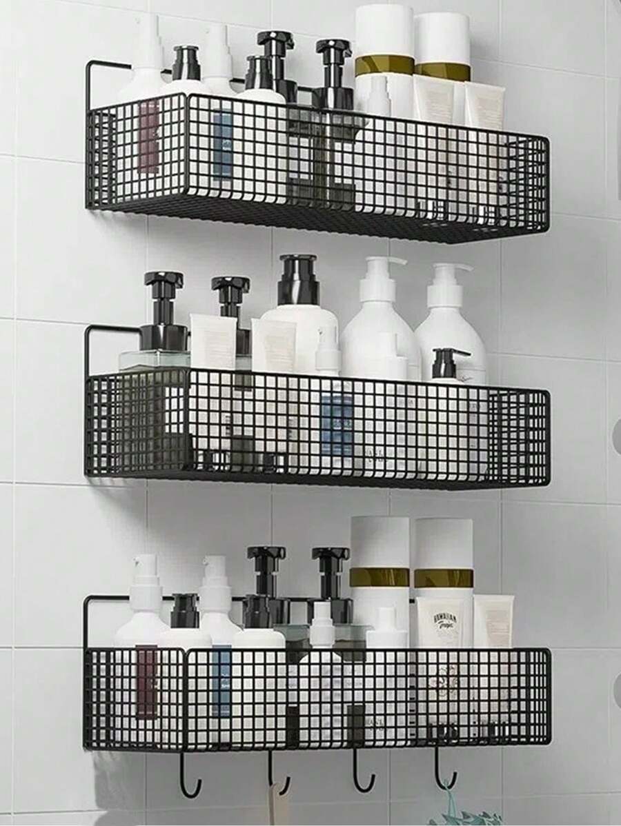 1pc,Black,Bathroom Storage Shelf Perforation-Free Bathroom Wall Hanging Onion Ginger Garlic Seasoning Finishing Wall Storage Rack Kitchen Storage Basket