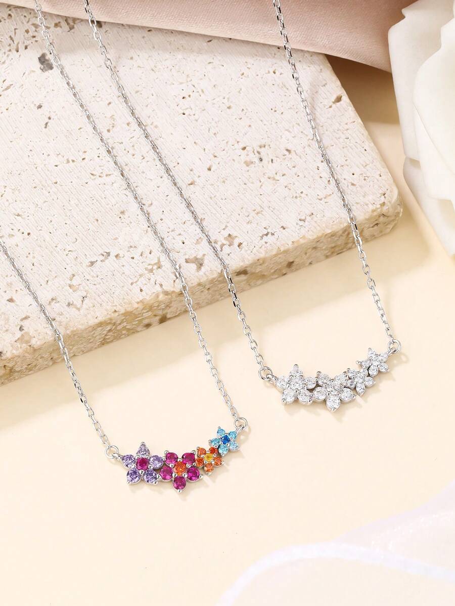 1 pièce Collier plaqué or blanc femme à motif floral arc-en-ciel, cadeau élégant et polyvalent pour petite amie, meilleure amie, voyage
