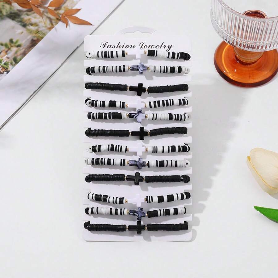 8/12 Stücke bunte Armband-Sets aus Polymer-Ton mit Dopamin-Kreuz-Design, Sommer-Strandurlaubs-Accessoires