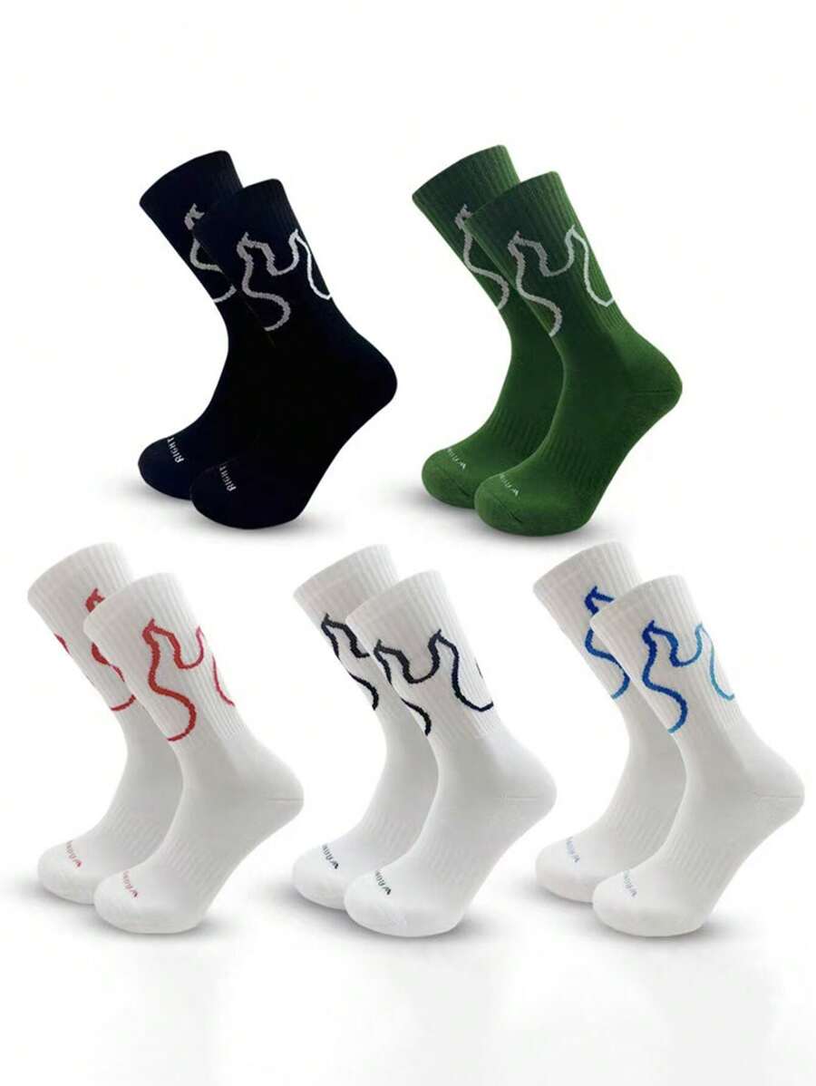 1-5 Pairs Men's Personalized Printed Pattern Sports Mid-Calf Socks, Casual Athletic Socks, Mid-Calf Elastic Waist Versatile Sports Fashion Men's Socks, Suitable For Daily Casual, Running, Basketball, Yoga, Football, Comfortable And Soft, All Season Style, Best Men's Socks For Everyday Wear