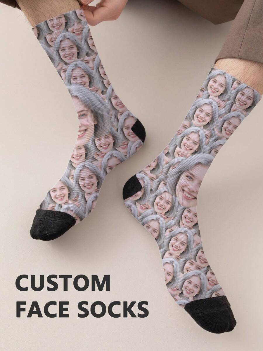 1 par de calcetines de tubo medio personalizados para mujer, puedes poner cualquier cara en los calcetines, calcetines personalizados con fotos, pares de imágenes personalizadas interesantes con calcetines de longitud media a larga, adecuados para el Día de San Valentín, cumpleaños, regalos y otras ocasiones, personalizados
