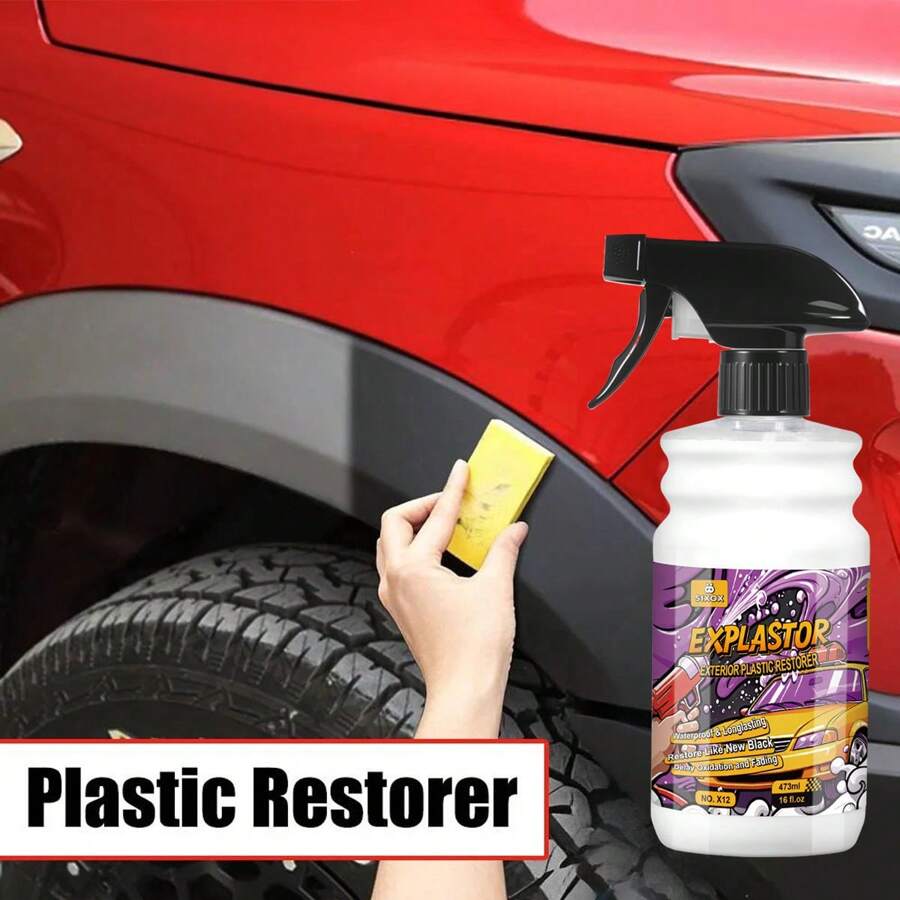 Agente restaurador de plástico para vehículos, Agente de revestimiento para plástico y goma exterior, Limpieza, Renovación y Restauración, Brillo negro, Sellado y Reacondicionamiento de vehículos
