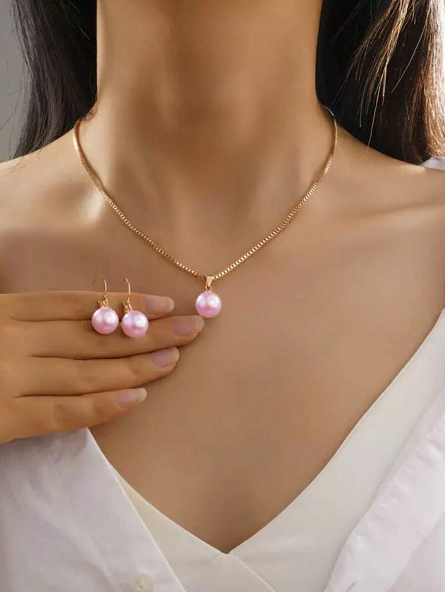 3 Stücke einfaches Schmuckset aus Kunstperlen mit Ohrringe und Halskette für Frauen, geeignet für Urlaub, Date, Hochzeit, Geschenke, tägliche Partys