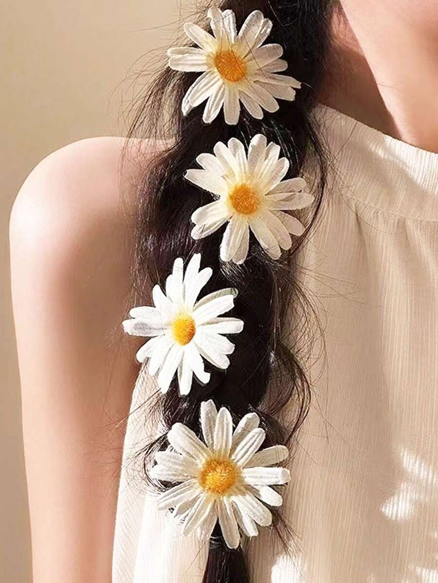 6pcs Daisy Flower Hair Clips, Sweet Cute Artificial Daisy Flower Hair Clips, Summer Hair Styling Decor Hair Accessories, Floral Headpiece ,Summer Accessories ,Travel, Claw Clips, Clips For Hair, Hair Slide, Hair Claws