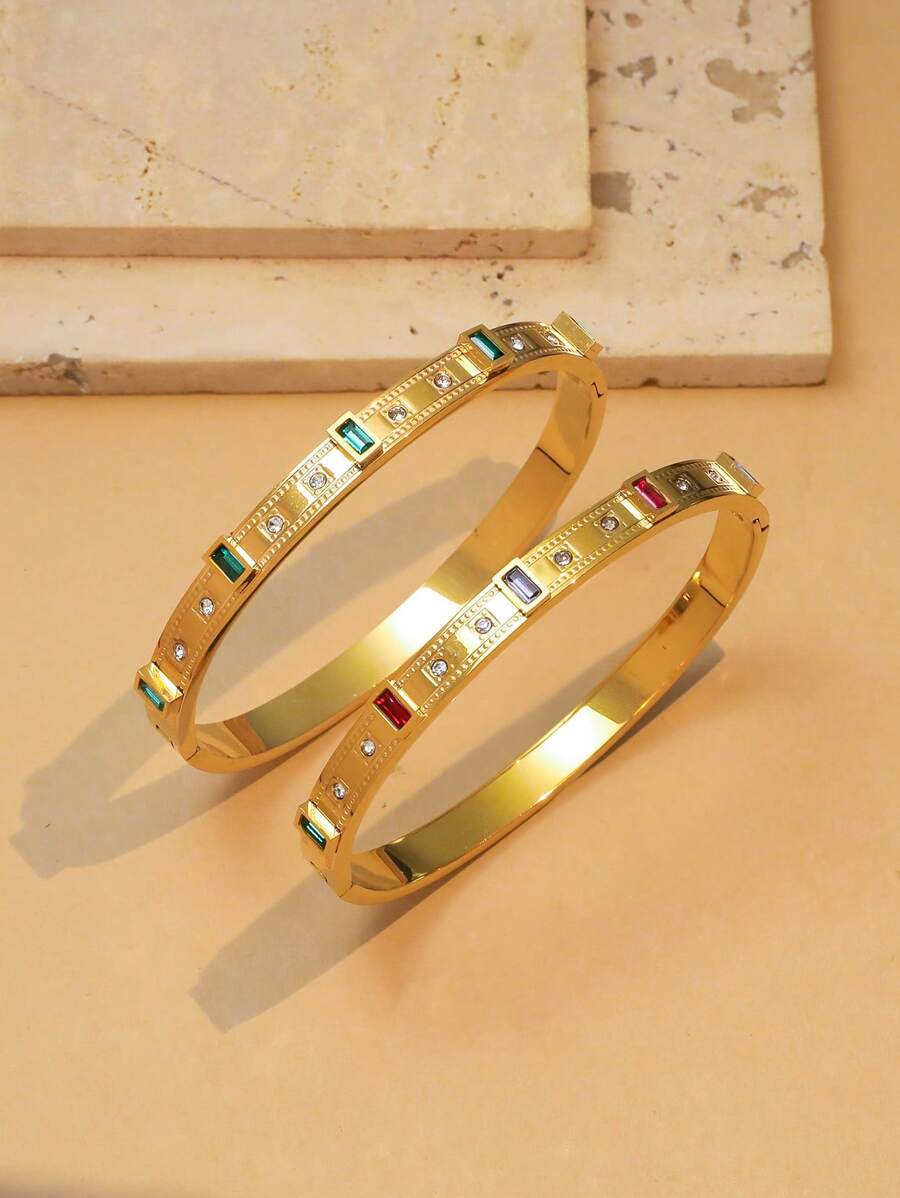 Pulseira Minimalista de Aço Titânio Dourado, Com Incrustação de Zircônia Artificial, Comprimento Ajustável, Adequado para Looks de Verão, Férias, Presentes para Amigos, Resistente à Desbotamento e Hipoalergênico, Acessório Elegante para Mulheres