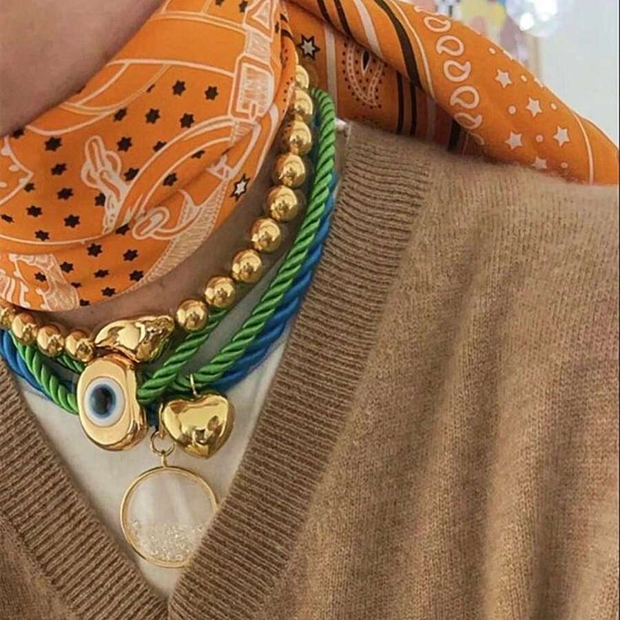 2025 Boho Thick Rope Exaggerated Necklace Plump Peach Green Evil Eye Pendant Necklace For Women New Jewelry Accessories Collar