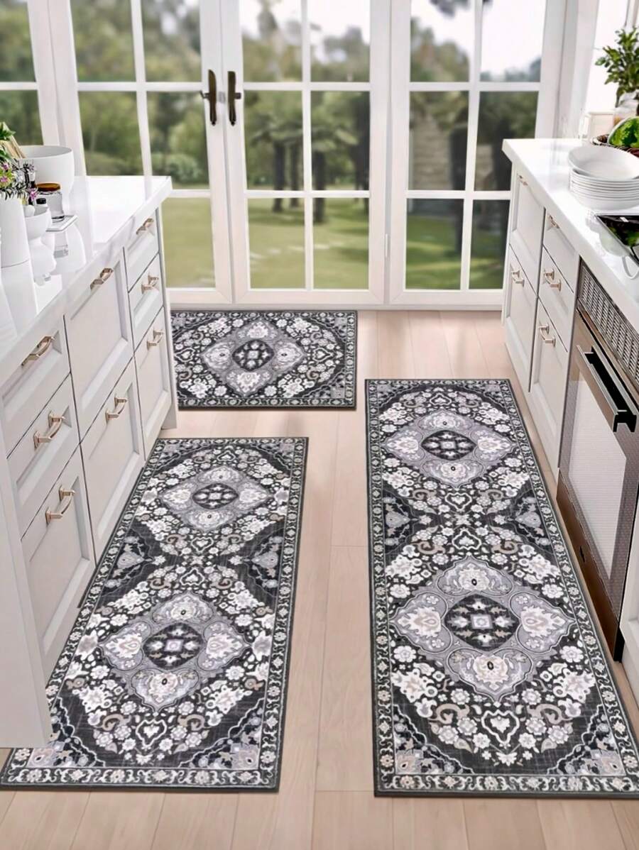 1pc Farmhouse Kitchen Rug, Non-Slip Washable Bohemian Style Kitchen Mat Runner For Kitchen, Laundry Room, Hallway