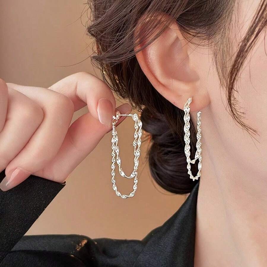1 par de pendientes de mujer de plata de ley 925 y cobre, pendientes con borlas de doble capa de estilo callejero hip hop