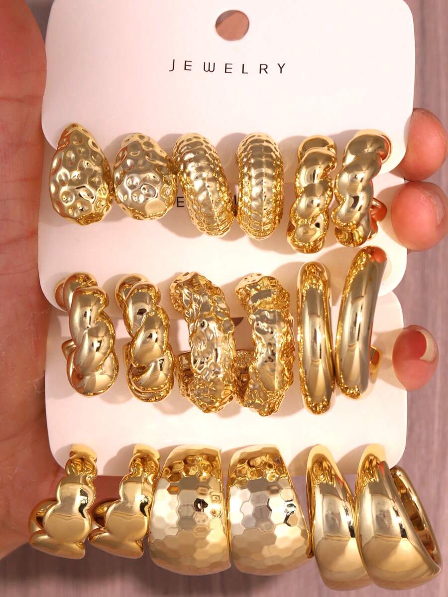 Conjunto de brincos de resina acrílica tipo C exagerados, 6 a 18 peças/conjunto, novo design, europeu e americano, transfronteiriço, banhado a UV, dourado, gota d'água