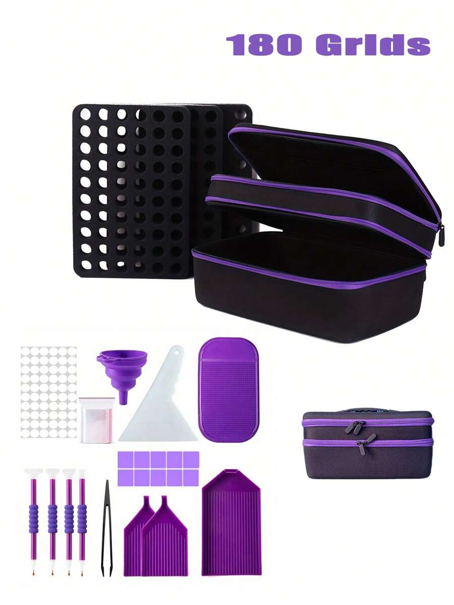 180 Slot Storage Diamond Painting Storage Box Gift With Purple Diamond Painting Tool Accessories, Portable Jewelry Box | Order | Separation Design