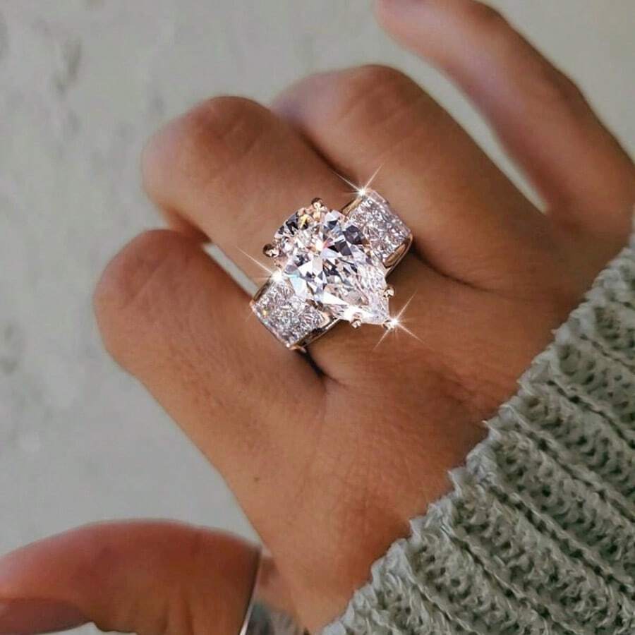 14K Gold-Plated Women's Enchanting Wedding, Engagement & Proposal Ring Set With Shiny Synthetic White Cubic Zirconia Jewelry, Suitable For Daily Wear, Perfect For Anniversary, Valentine's Day & Birthday Gifts