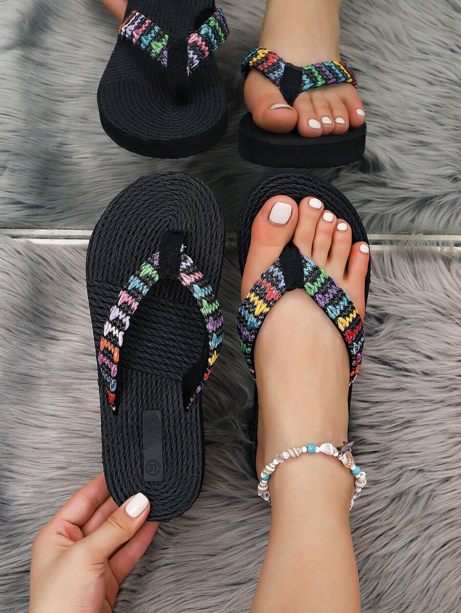 Women's Summer Rainbow Strap Thick Sole Sandals, Thick-Soled Ladies Platform Flip Flops