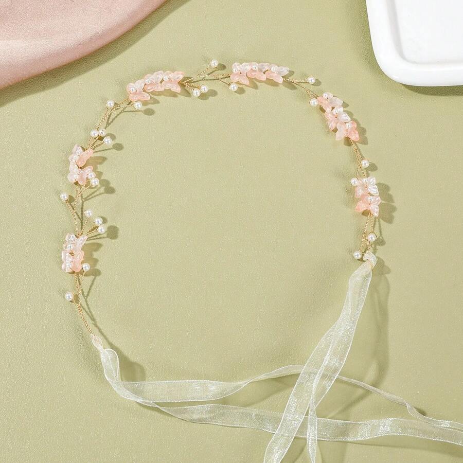Handmade 3-Leaf Butterfly Pearl Bridal Headdress, Pearl Headband For Wedding Dress Hair Accessories