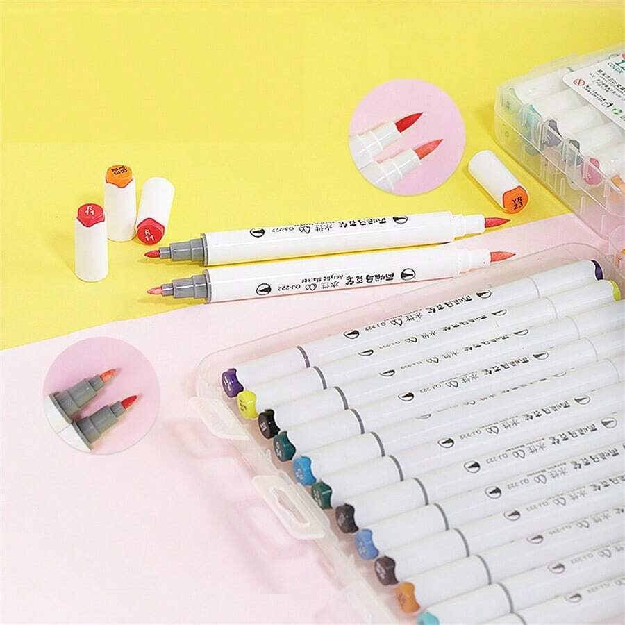 12/24/36/48 Farben Doppelköpfiger, wasserbasierter Acrylmarker Stift Set, schnelltrocknend, weicher Kopf, Student Graffiti Stift, wasserfest, weiß, Wasserfarben Markerstift, Schulbedarf, Schulanfang