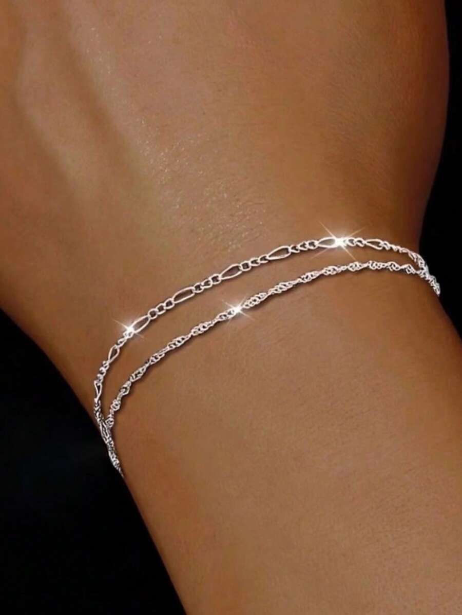 2 pièces Bracelet en acier inoxydable à chaîne de mode minimaliste pour femmes, à porter au quotidien