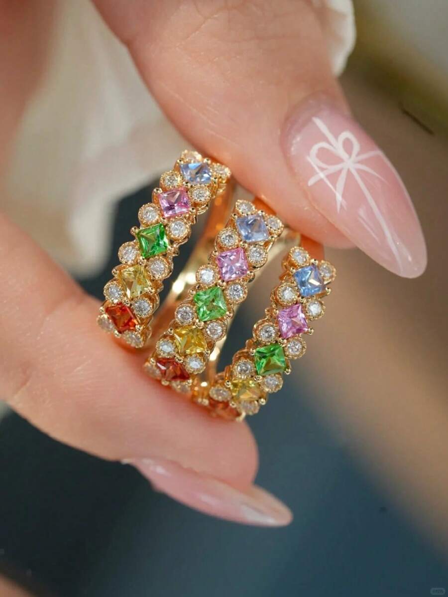 1 pièce Bague réglable minimaliste en argent S925 de couleur arc-en-ciel élégante, bijoux mode pour une utilisation quotidienne et les fêtes pour femmes, cadeau de la Saint-Valentin
