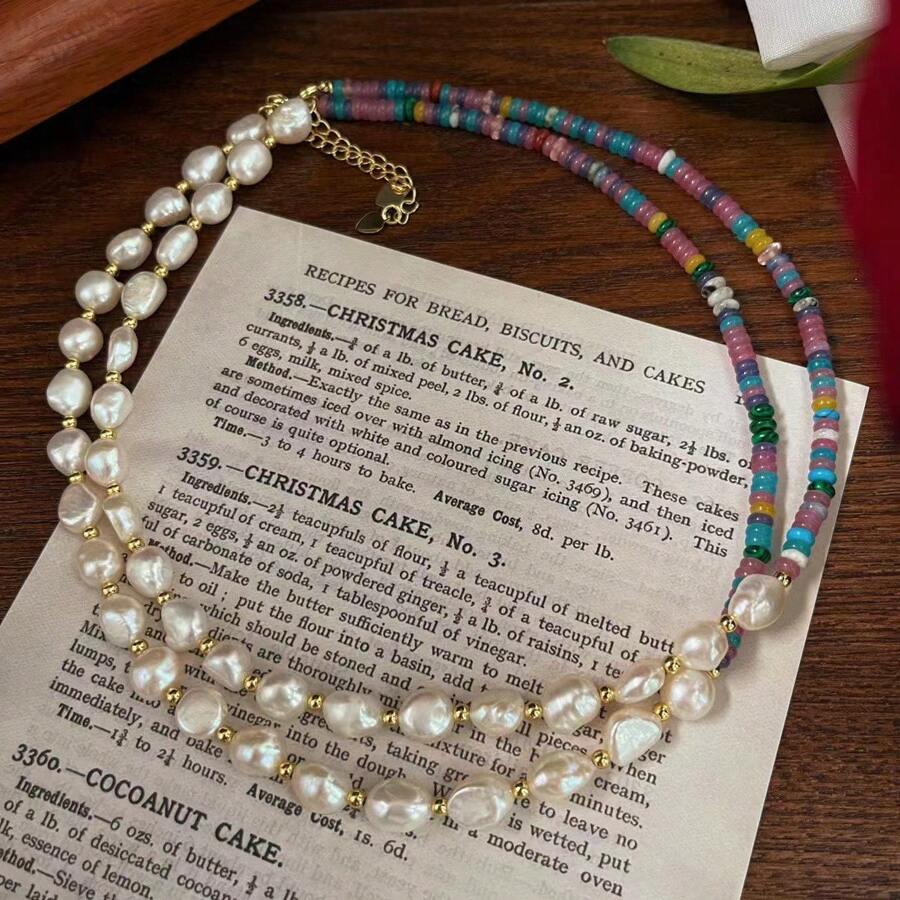 Boho Vacation Style Natural Cultured Baroque Pearl & Colorful Disc Beads Necklace, Suitable For Daily Wear For Women