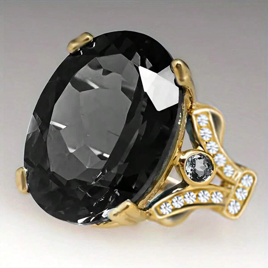 1pc Elegant & Noble Women's Engagement Ring, 18k Gold Plated With Shiny Oval Synthetic Zirconia, Suitable For Engagement, Wedding, Party Decoration, Perfect Valentine's Day Gift