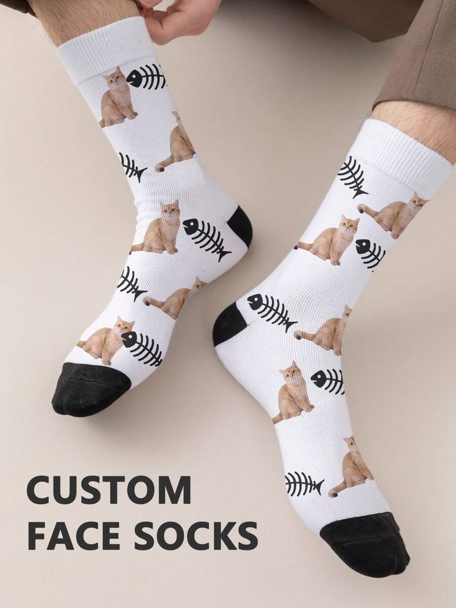 1 par de calcetines de tubo medianos personalizados para mujeres, puede poner cualquier rostro en los calcetines, calcetines personalizados con fotos, par de calcetines con imagen personalizada interesante, adecuados para el Día de los Enamorados