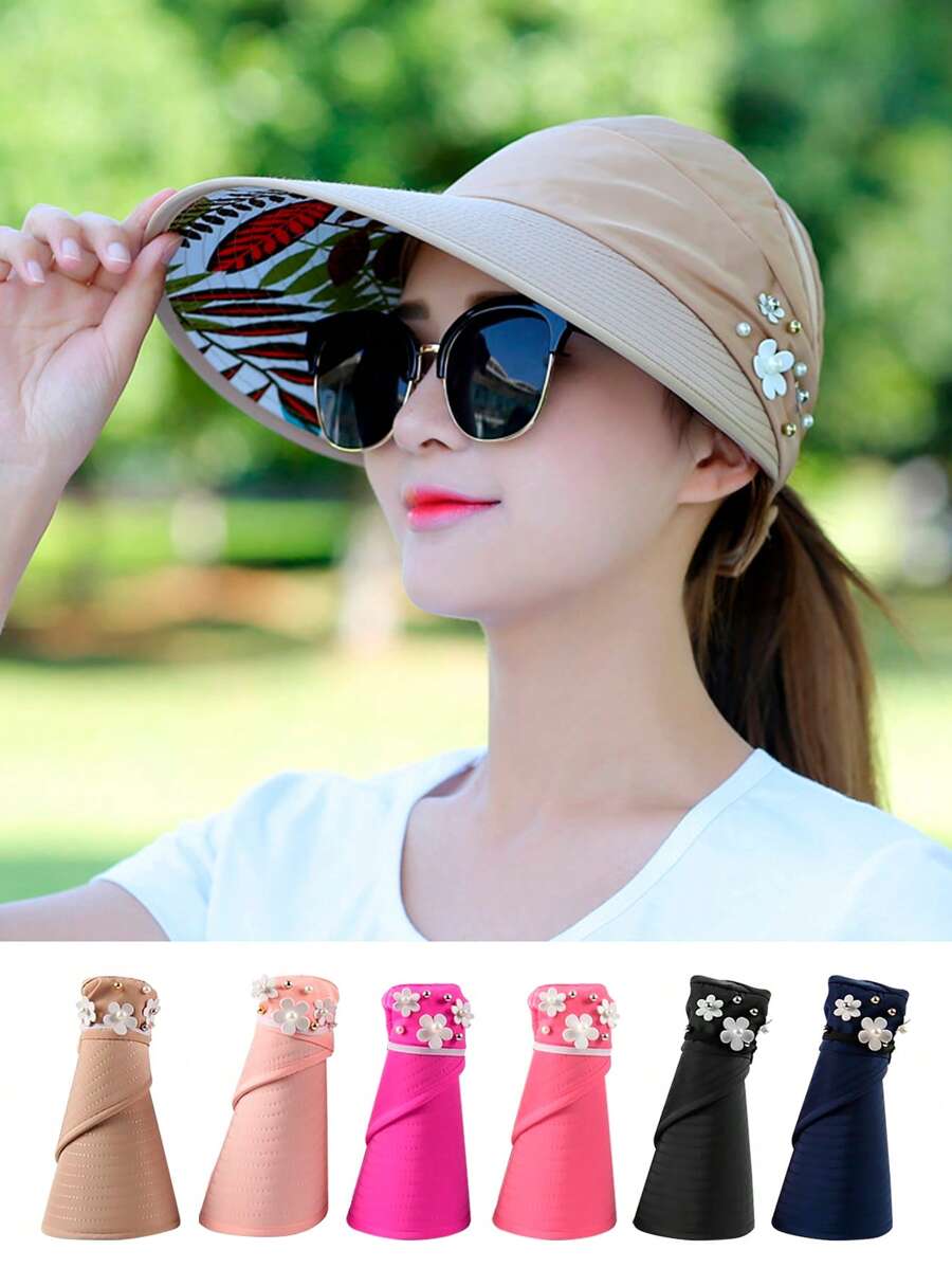 1pc Foldable Wide Brim Sun Hat, Fashionable Korean Style Bucket Hat, Outdoor Sports Sun Protection Hat, Tennis Sun Cap