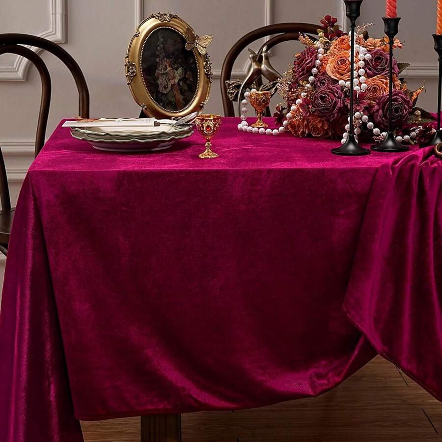 Samt-Tischdecke, luxuriös, einfarbig, rechteckig, länglich, Retro-Bauernhaus-Rüschen-Tischdecken, waschbar, für Partys, Hochzeiten, Babypartys, Küche, Esszimmer, Tischdekoration