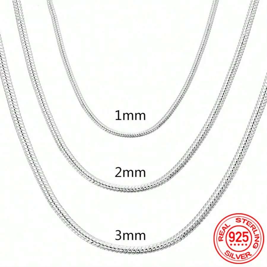 40-75cm 925 Sterling Silver 1MM/2MM/3MM Solid Snake Chain Necklace For Women Men Fashion Jewelry For Pendant DIY