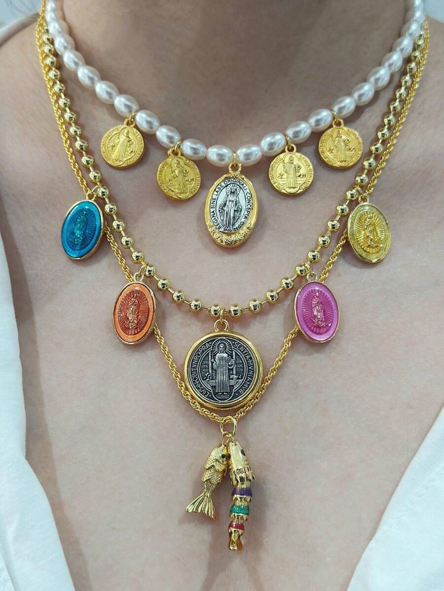 Ein Stück, Kette mit Künstlicher Perlen Jungfrau Maria Anhänger, Koi Glücksbringer Anhänger für Damen, exquisit und elegant, geeignet für Mädchen als tägliches Accessoire