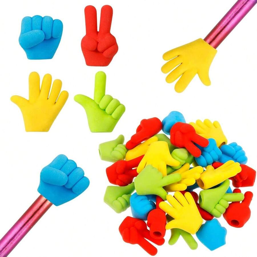 4 Colors (4 Pieces) Pencil Erasers Rubber Pencil Top Erasers Funny Pencil Eraser Toppers Rock Paper Scissors Erasers Pencil Top Erasers Cap Studying Supplies For Kids, Students, Teachers, School Supplies,Back To School