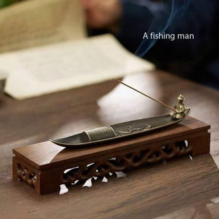 Ceramic Fisherman Bamboo Raft Incense Holder, Creative Tea Ceremony Antique-Style Burner For Home, Sandalwood Incense