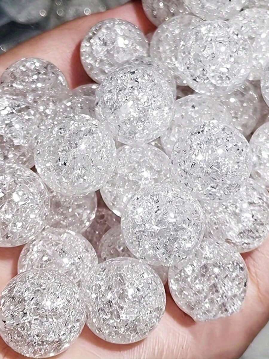 100pcs 4/6/8/10mm Creative White Glass Cracked Beads,Suitable For Women, DIY Bracelets,Necklaces,Jewelry Materials,Suitable For Holiday Beading