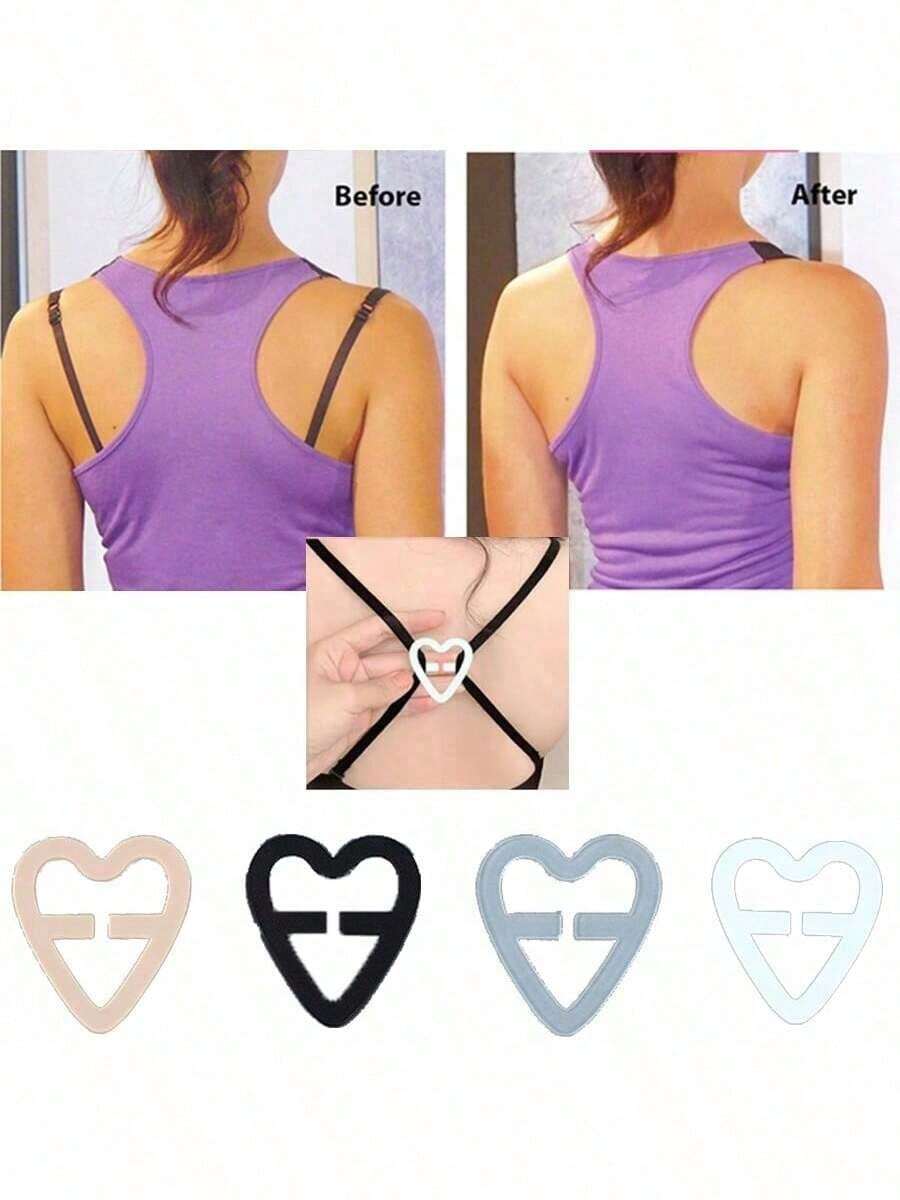 1/4 piezas Clips de correa de sujetador de unicolor antideslizante, ganchos de sujetador con forma de corazón de plástico, evitan que las correas del sujetador se deslicen hacia abajo cuando sales de la escuela