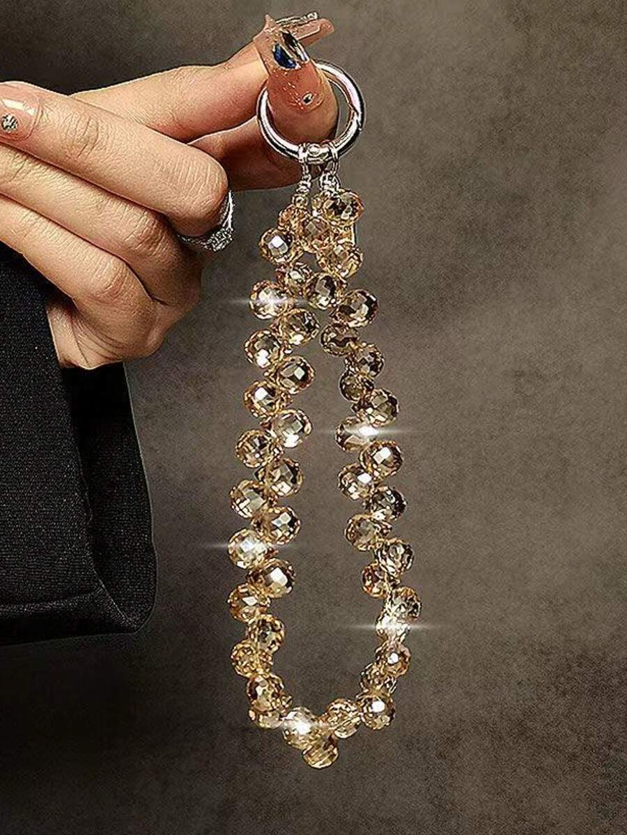 Elegante colgante de brazalete con correa para teléfono con destellos, rhinestones y cuentas, accesorio para , bolso, mujer y niña