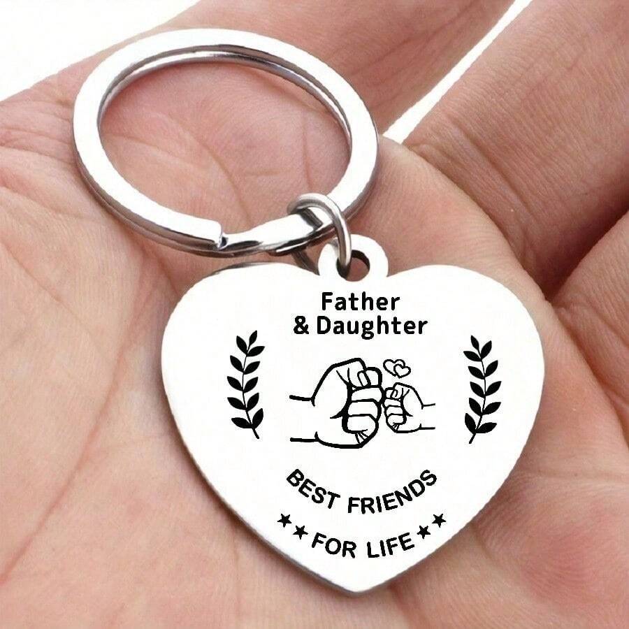 1 pièce Porte-clés pendentif en forme de cœur en acier inoxydable "Père et Fille meilleurs amis pour la vie" comme cadeau de Fête des Pères, sac à dos pour l'école