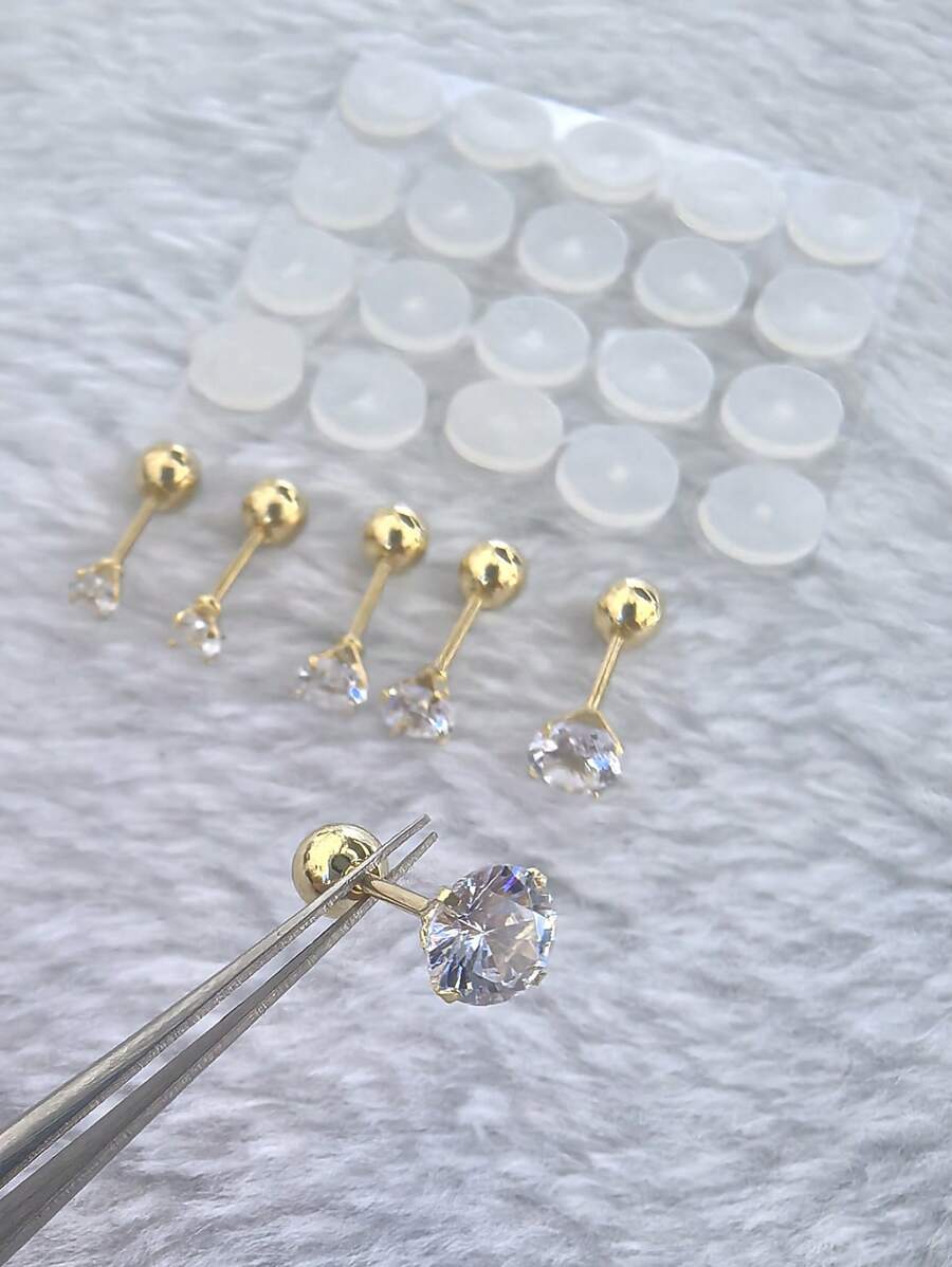 26Pcs/Set 3/4/5mm Stainless Steel 3 Pairs Of Size Round Zirconia CZ Cartilage Piercing Earring+20 Piercing Healing Discs Soft Flat Spacer Washer Anti Hyperplasia Anti-Sagging For Body Piercing For Women Men Fashion Geometric Piercing Earrings Y2K Jewelry Gift