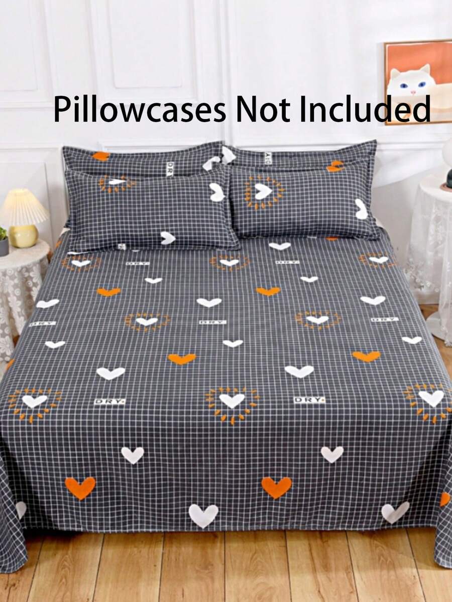 1pc Soft & Comfortable Bed Sheet, Bed Protector, Valentine's Gift Bed Sheet, Cartoon Love Geometric Bed Sheet, Heart Pattern Bedding Set, Home Decor, For Twin, Queen, King Size Bed, Mother's Day Bedding Gift, Machine Washable