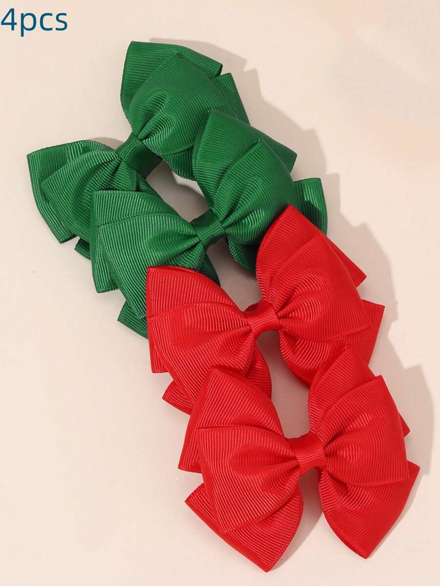 4 piezas Ganchos para el cabello con lazos de tela verde y roja para niñas, pasadores de cocodrilo con lazos, accesorios de moda para el cabello para adolescentes, regalos para uso diario