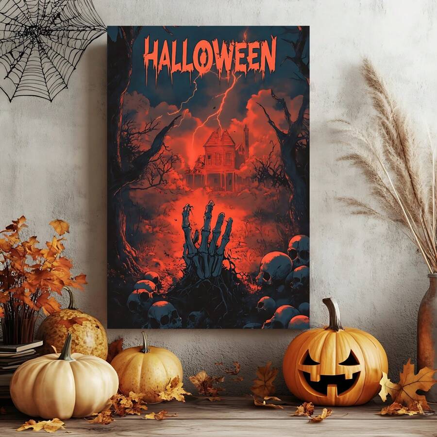 1 Piece,Werewolf With Pumpkin In Hand On Halloween, Modern Frameless Art Decoration Painting, Printed Posters Mural, Waterproof Canvas,Suitable For Home, Office, Bedroom, Living Room, Study, Bathroom, Bar, Wall Arts And Home Decoration, Is An Ideal Holiday Gift