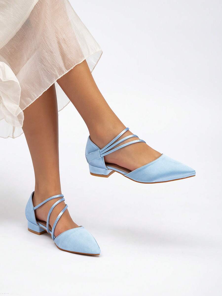 1 par de nuevos zapatos de tacón alto de punta fina de moda para el verano, zapatos con tacón bajo para adolescentes y estudiantes, bailarinas casuales para exteriores, zapatos de PUnta blanca de moda y cómodos