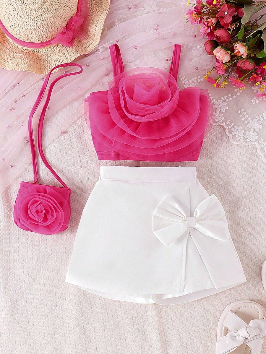 2 pezzi/Set Bambine Elegante Canotta Senza Maniche + Pantaloncini Set, Leggero Estate