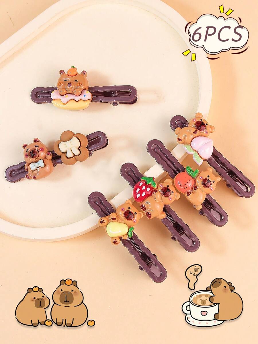6 piezas de pinzas para el cabello con diseños de animales de dibujos animados lindos, adecuadas para uso diario de niños